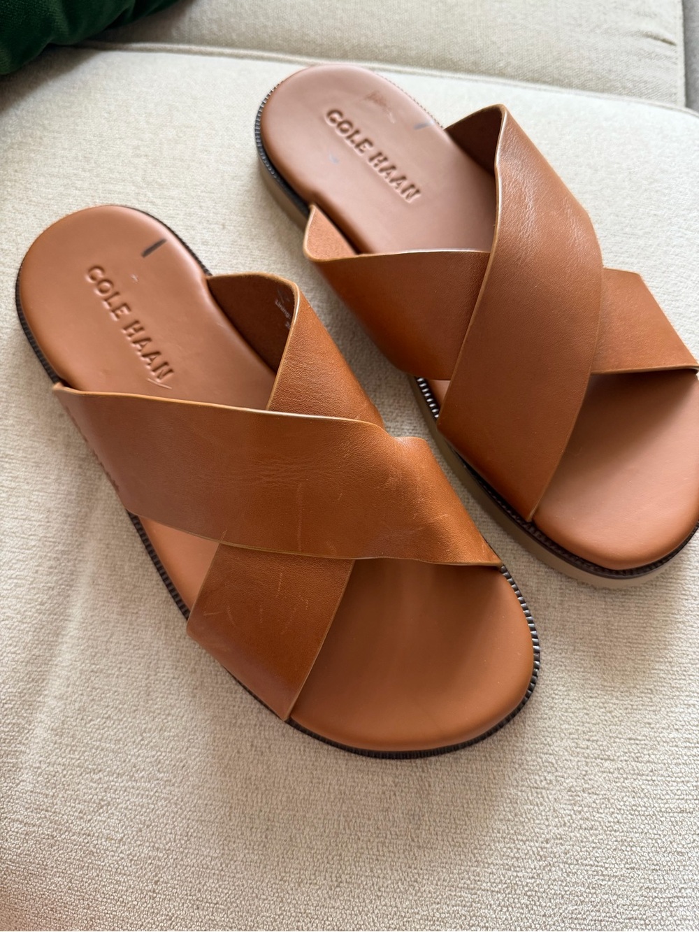 Cole Haan Nantucket brown leather sandals men’s 9 $140 New cross strap slip on